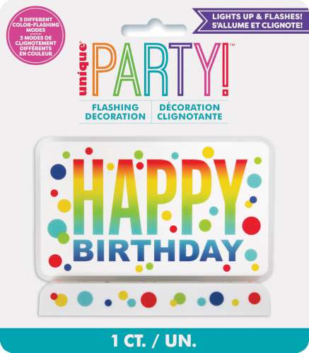 Happy Birthday Flashing Cake Topper - Rainbow Dots